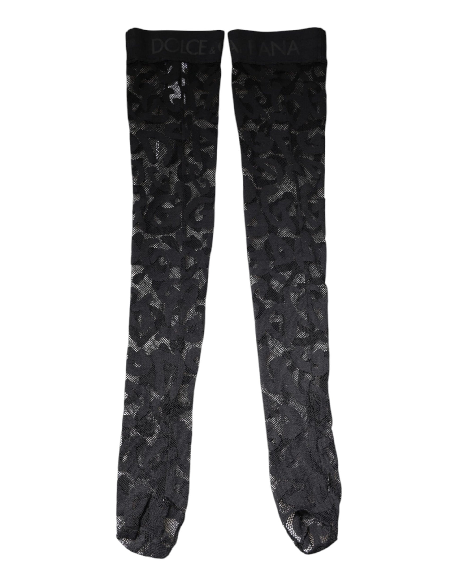 Dolce & Gabbana Black Floral Lace Cotton Stretch Stockings Socks