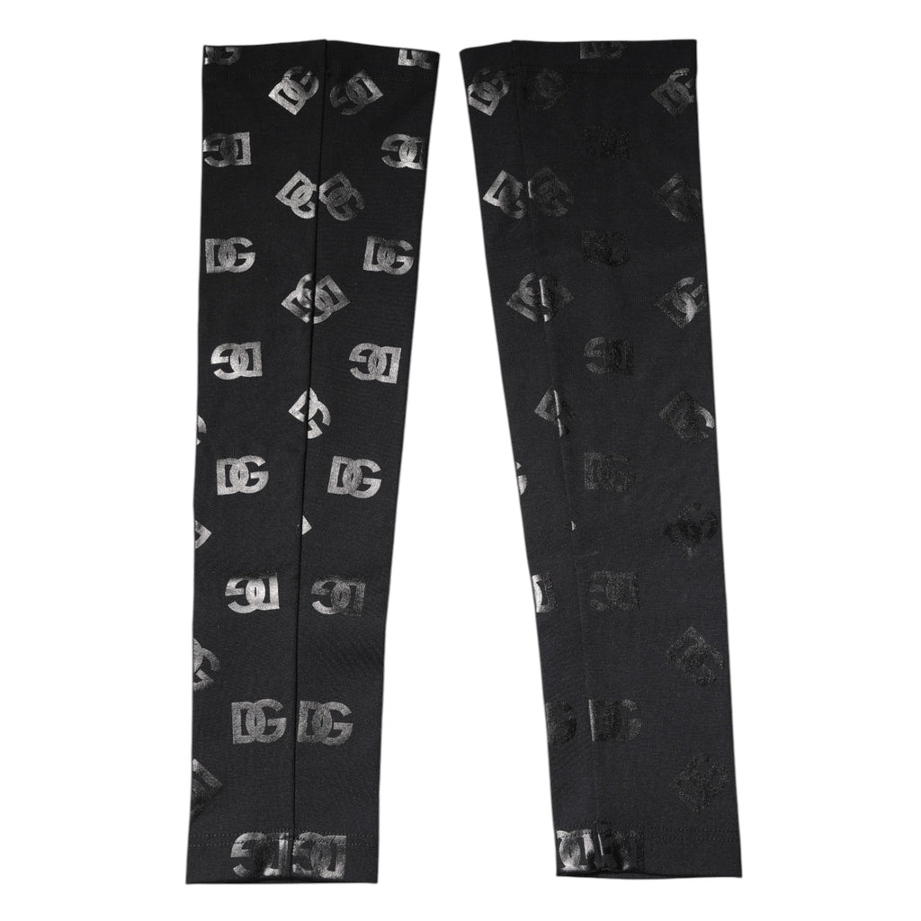 Schwarze Stretch-Armstulpen aus Wolle mit DG-Logo und Monogramm