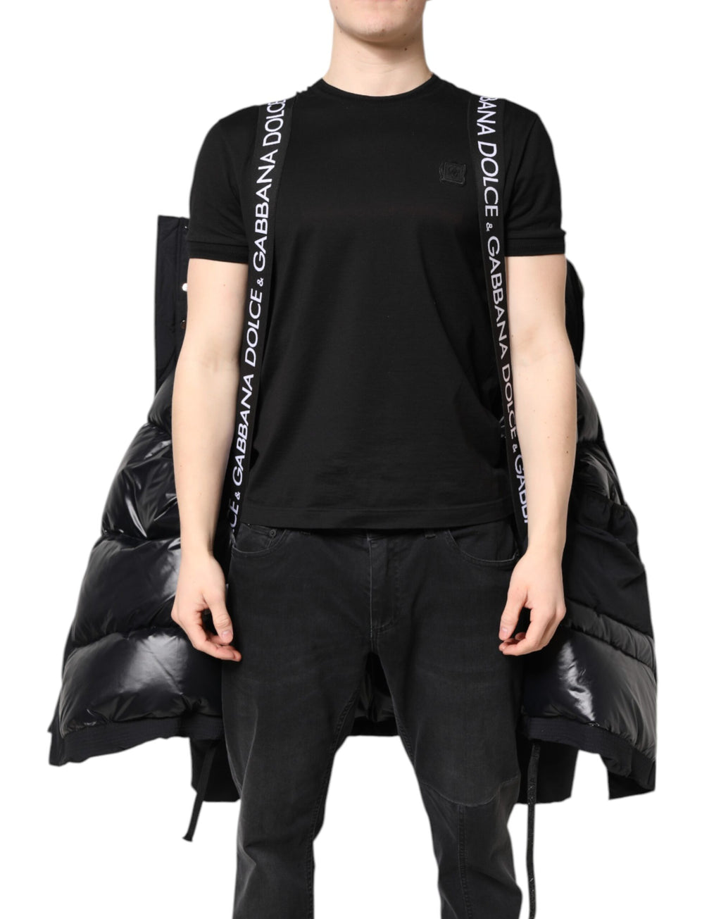 Schwarze Nylon-Parkajacke mit durchgehendem Reißverschluss und Kapuze