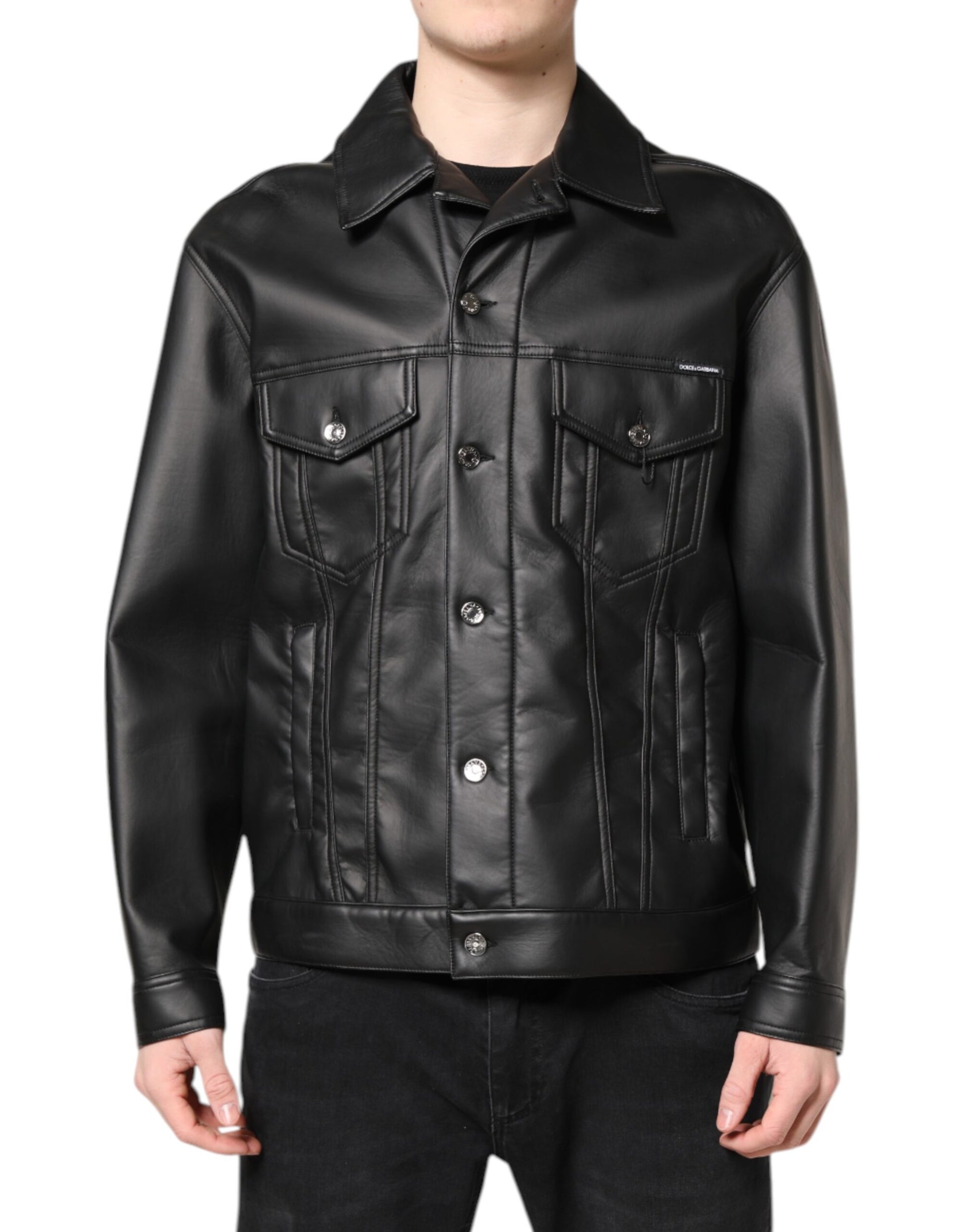 Schwarze Bikerjacke aus Polyester mit Knopfleiste
