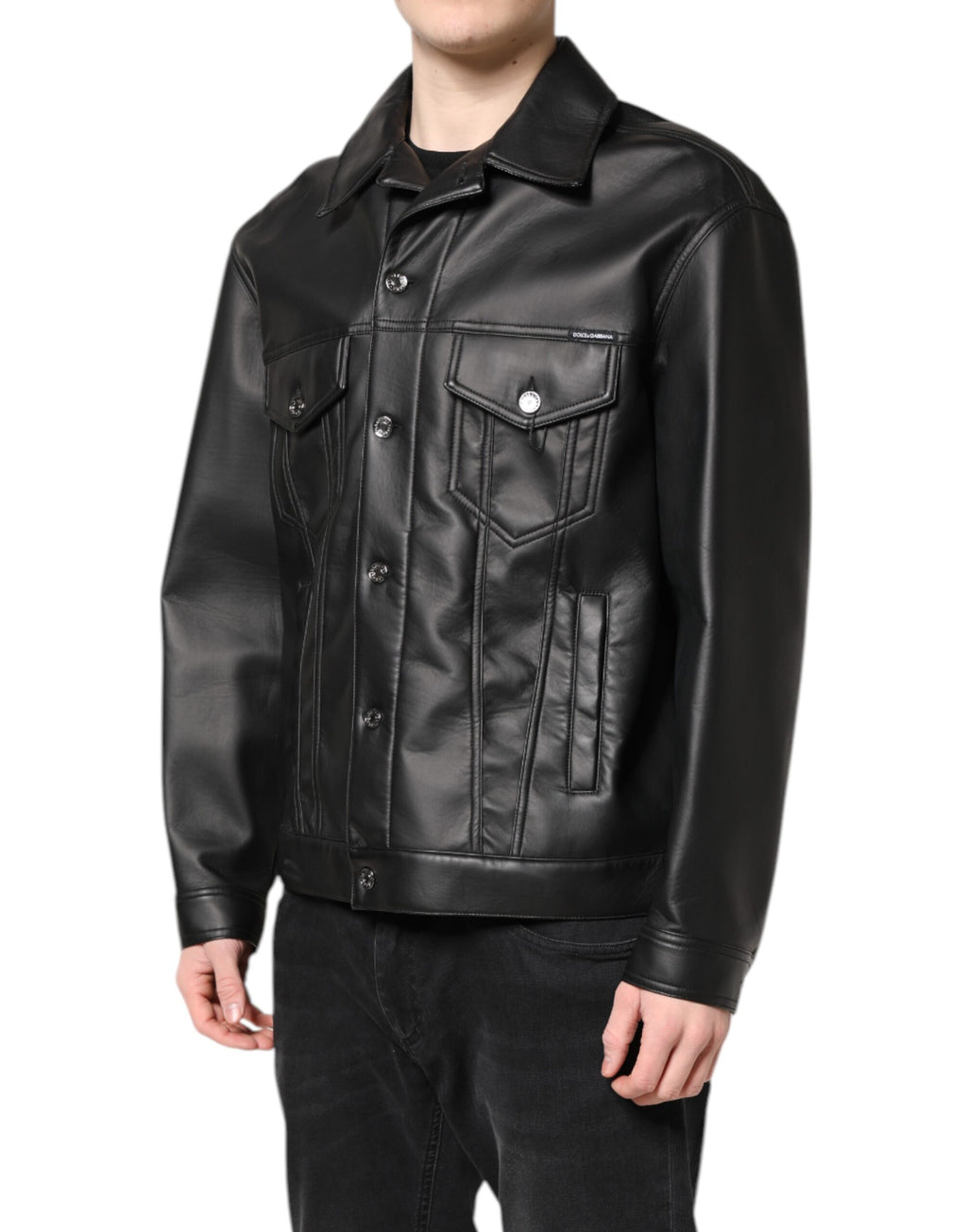 Schwarze Bikerjacke aus Polyester mit Knopfleiste