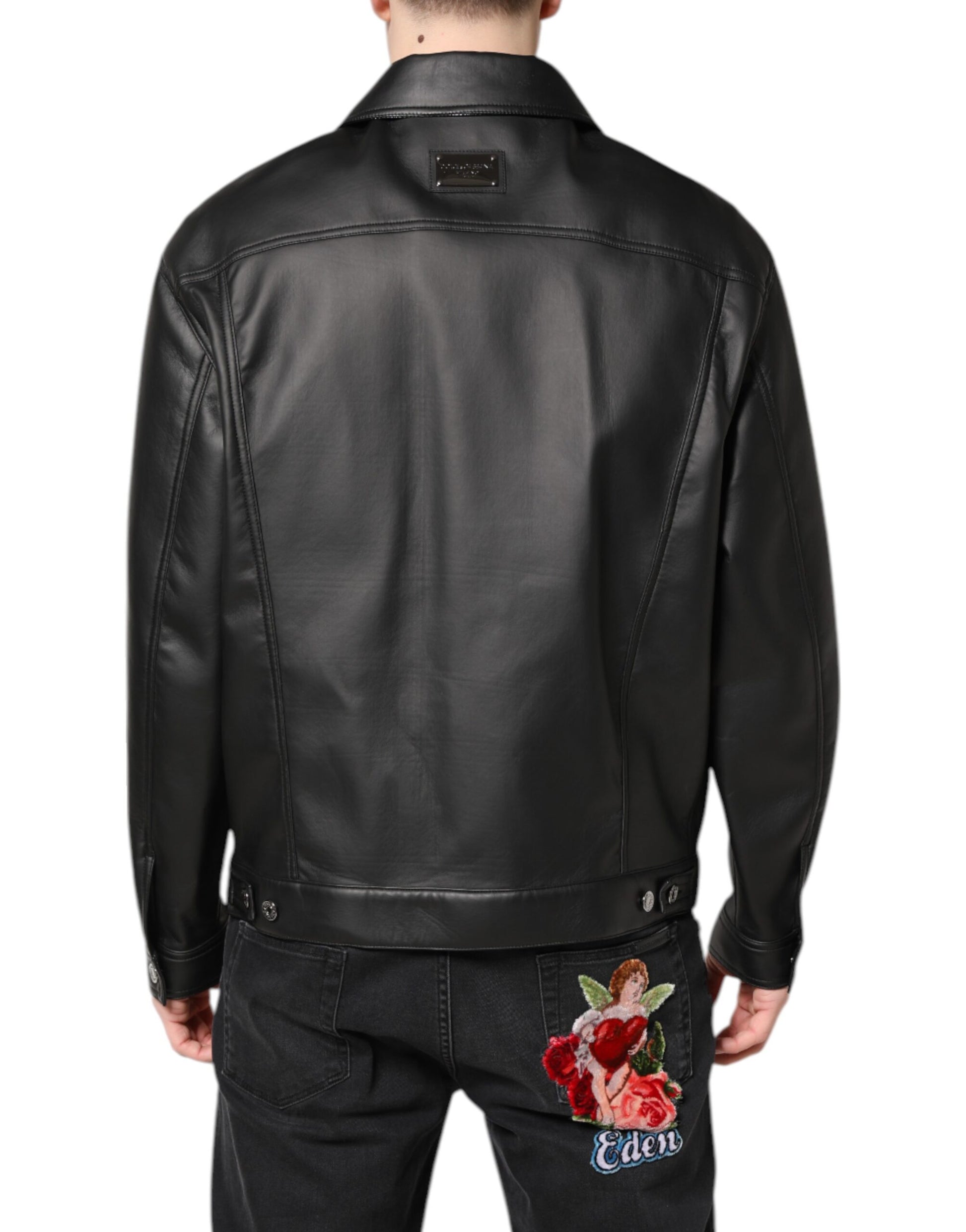 Schwarze Bikerjacke aus Polyester mit Knopfleiste