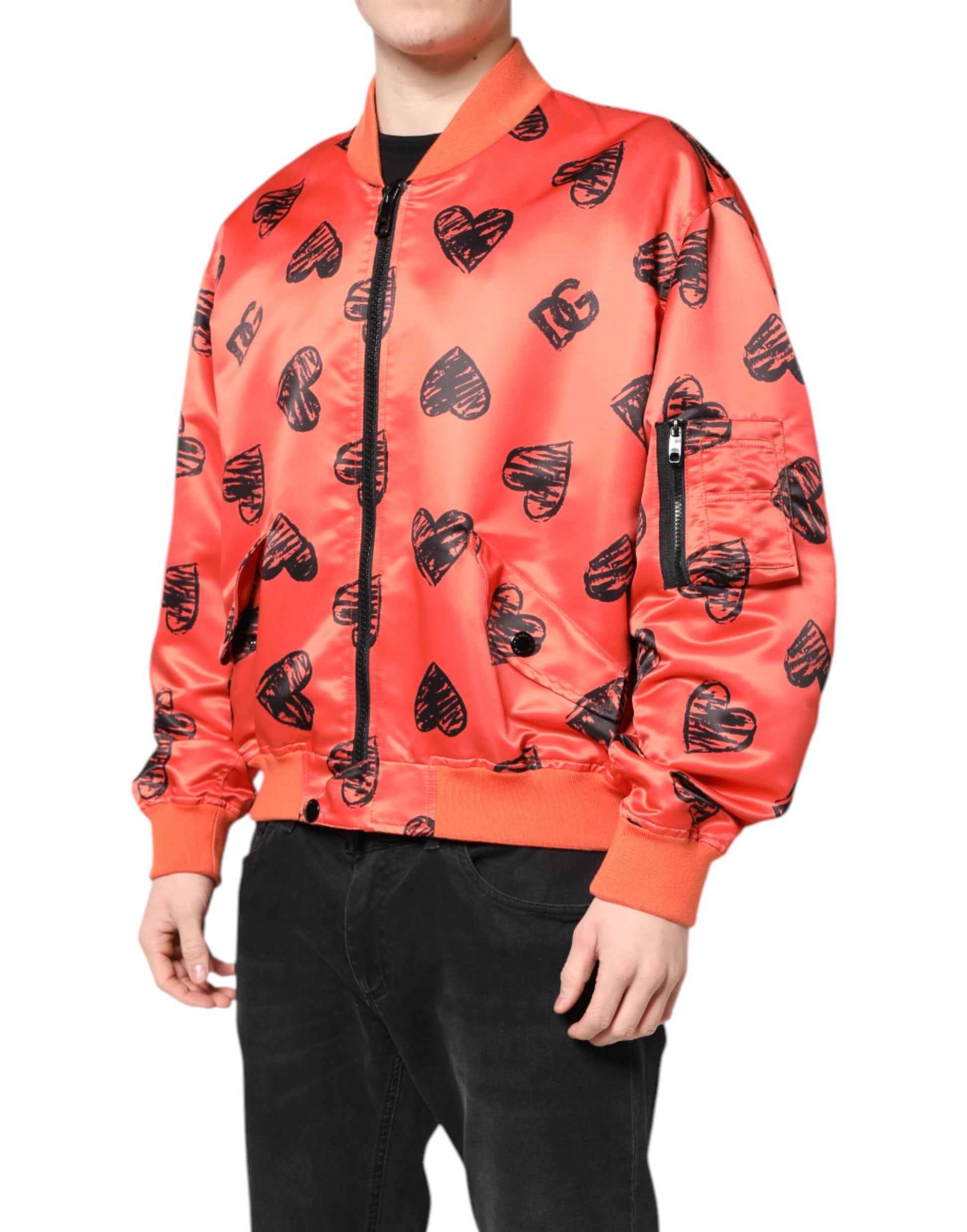 Orange DG Heart Herren Bomberjacke mit durchgehendem Reißverschluss