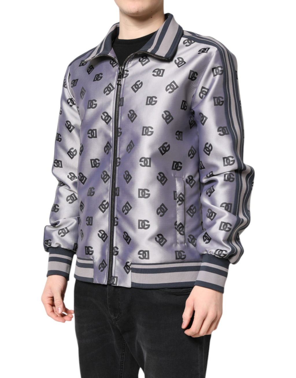 Graue Bomberjacke mit durchgehendem Reißverschluss und Logo-Monogramm