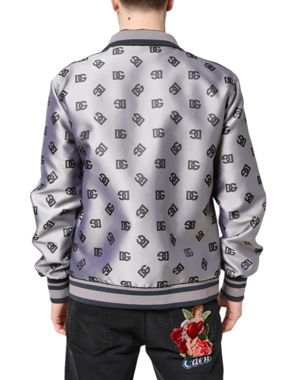 Graue Bomberjacke mit durchgehendem Reißverschluss und Logo-Monogramm
