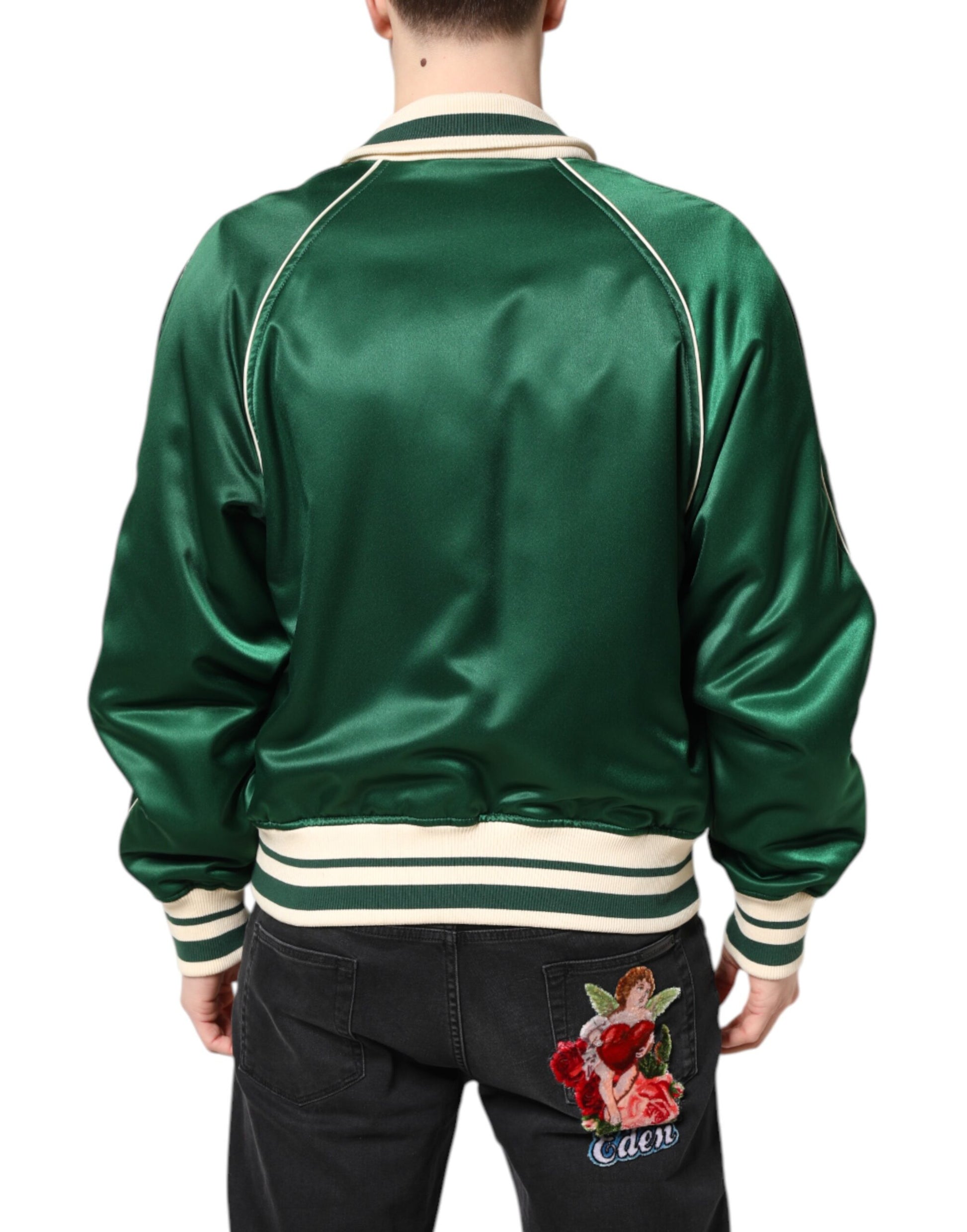 Grüne Bomberjacke mit durchgehendem Reißverschluss und DG-Logo
