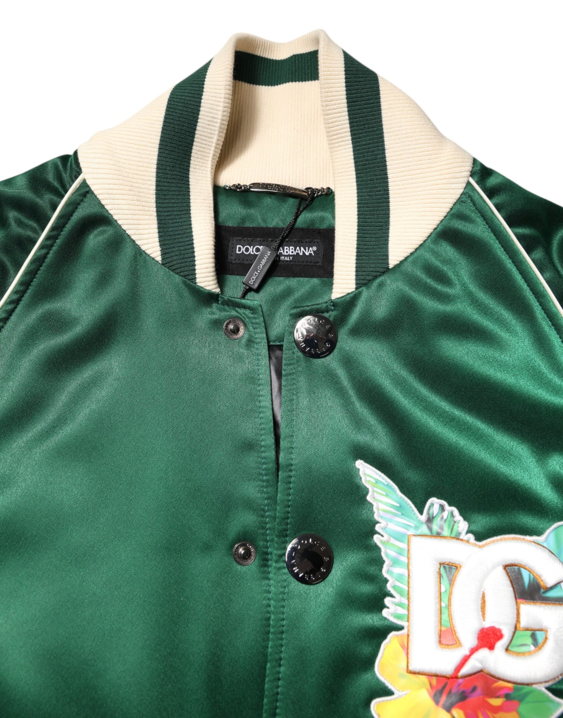 Grüne Bomberjacke mit durchgehendem Reißverschluss und DG-Logo
