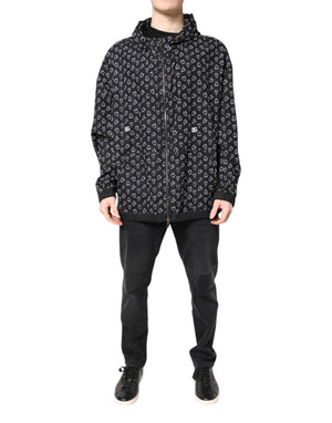 Black Heart Print Hooded Windbreaker Jacket