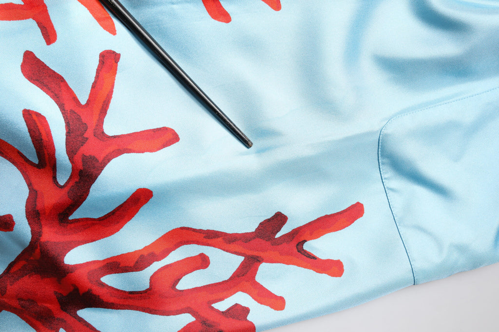 Blau-roter Korallendruck Wickelmantel Jacke