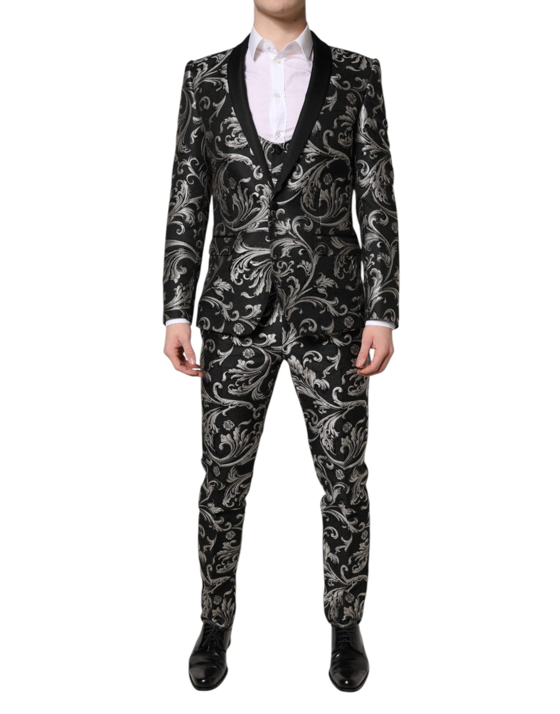 Schwarz-grauer MARTINI Jacquard-Herrenanzug, 3-teilig