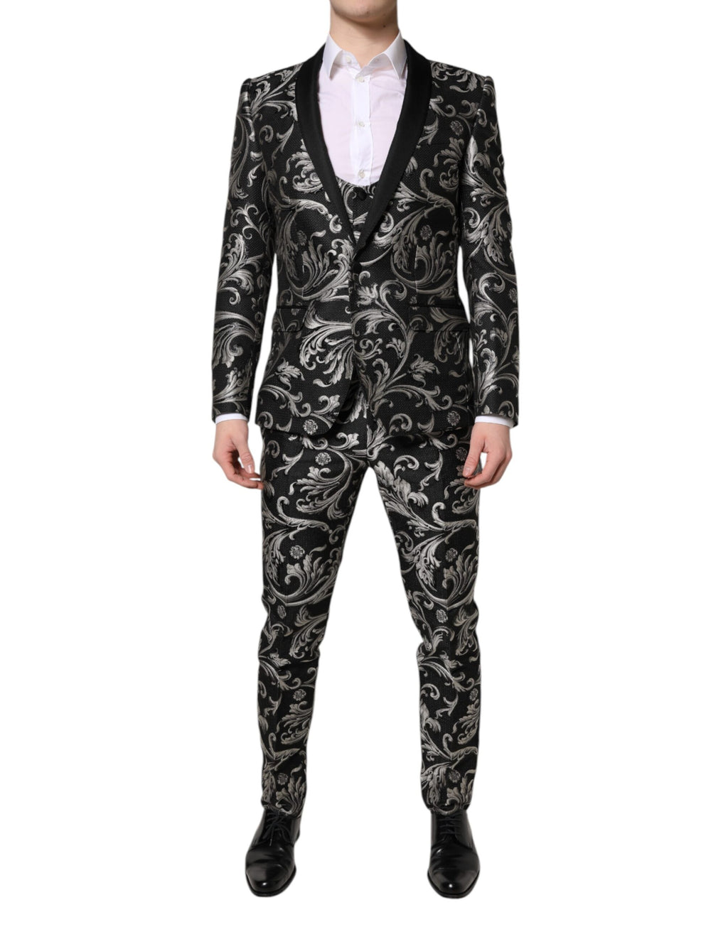 Schwarz-grauer MARTINI Jacquard-Herrenanzug, 3-teilig