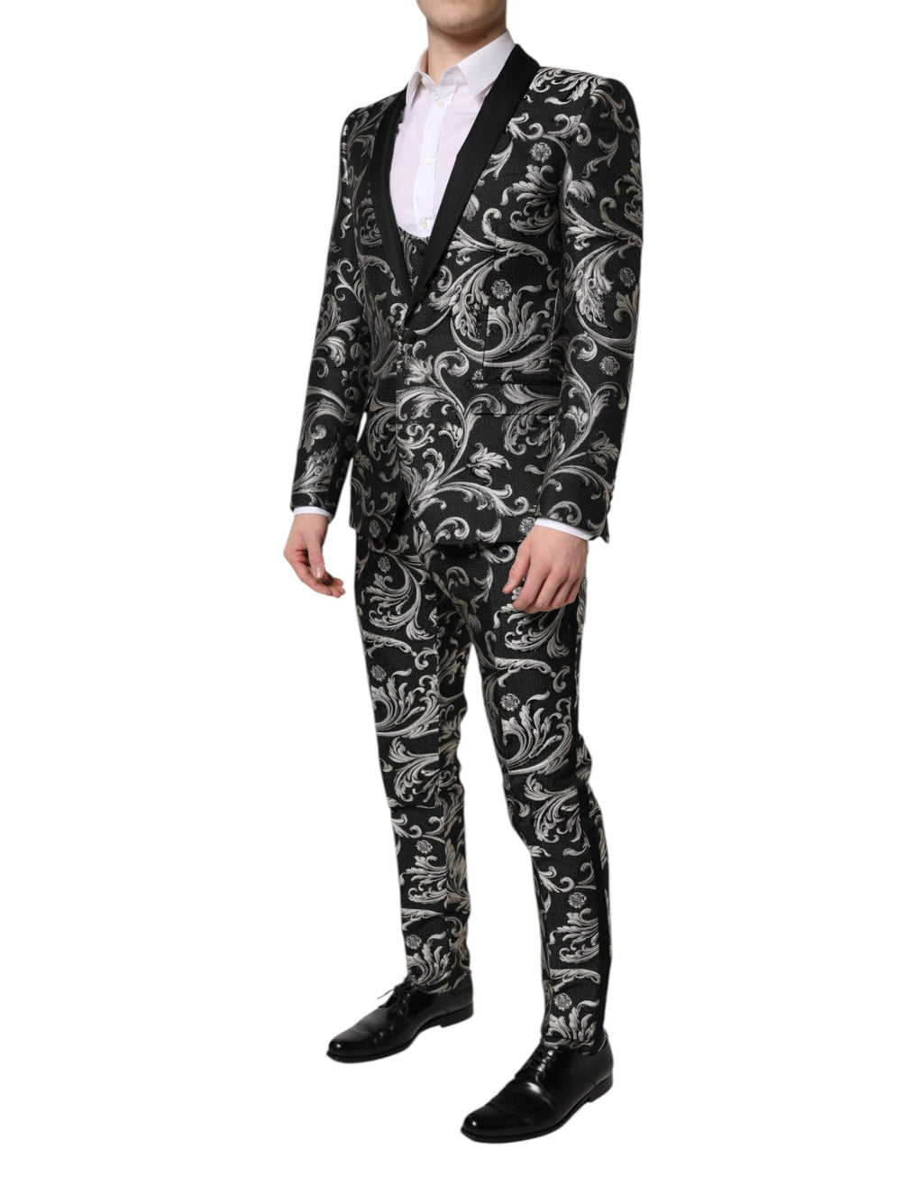 Schwarz-grauer MARTINI Jacquard-Herrenanzug, 3-teilig
