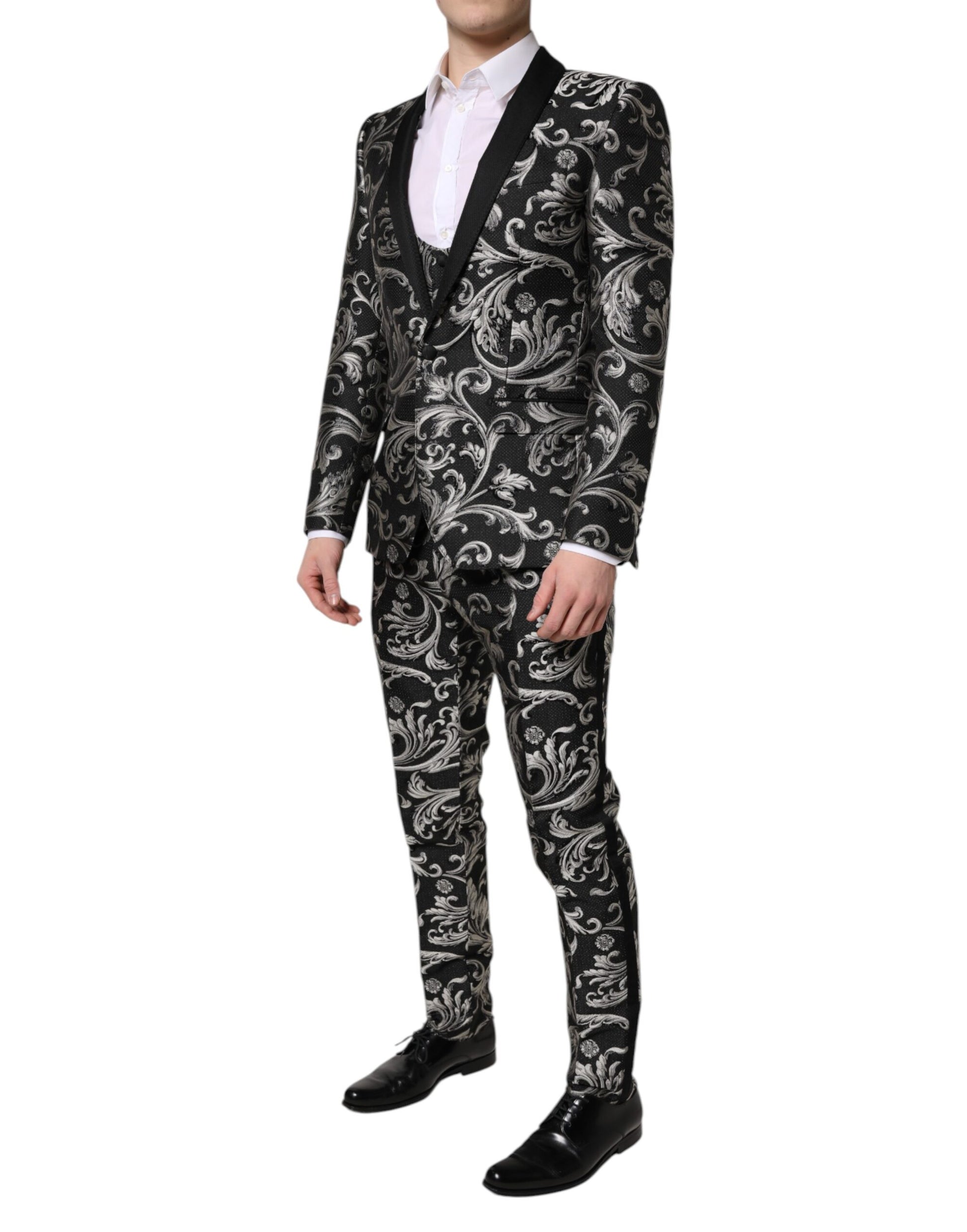 Schwarz-grauer MARTINI Jacquard-Herrenanzug, 3-teilig