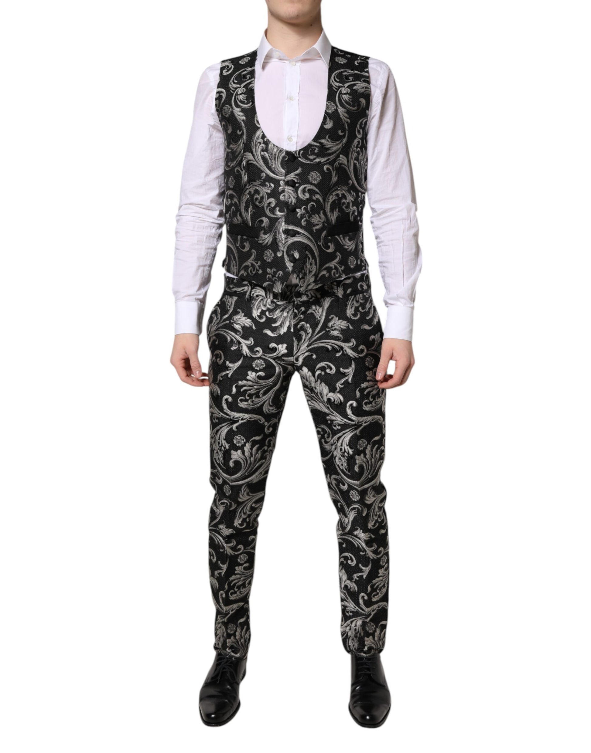 Schwarz-grauer MARTINI Jacquard-Herrenanzug, 3-teilig