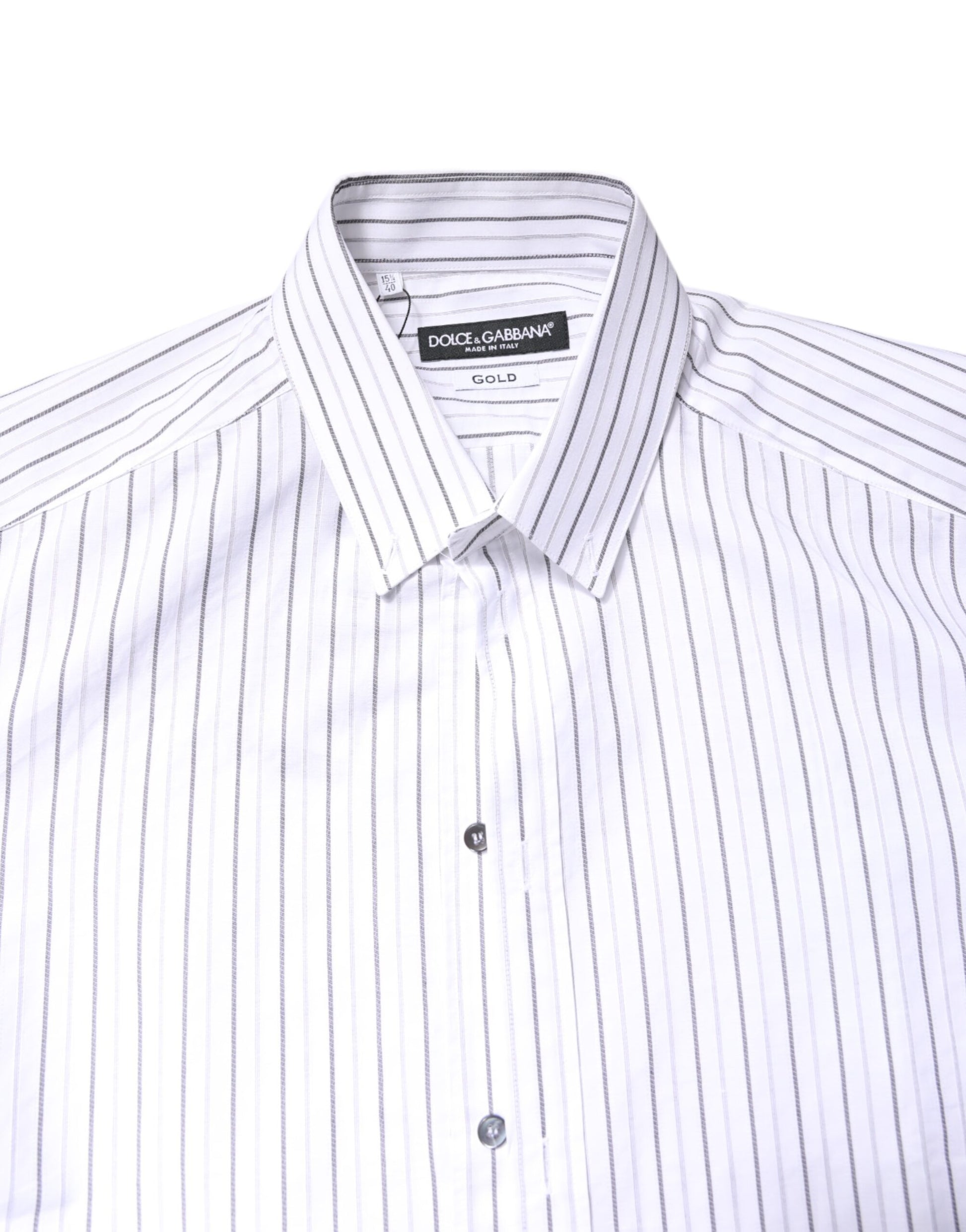 Dolce & Gabbana White Stripes Cotton GOLD Formal Dress Shirt