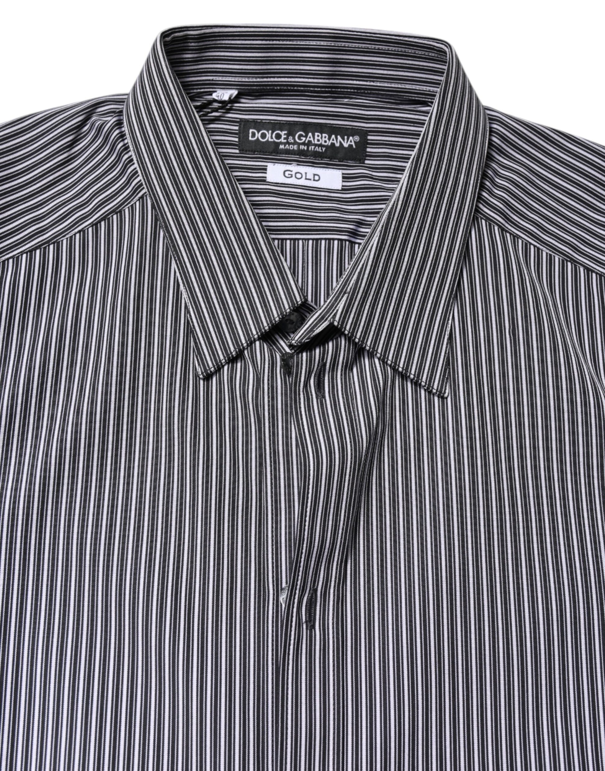 Dolce & Gabbana Black White Striped GOLD Formal Dress Shirt