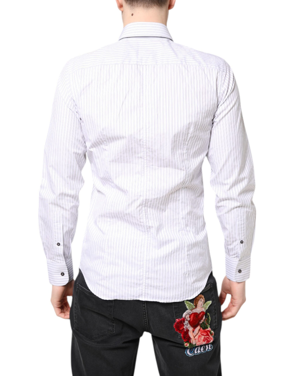 Dolce & Gabbana White Striped Cotton MARTINI Men Dress Shirt