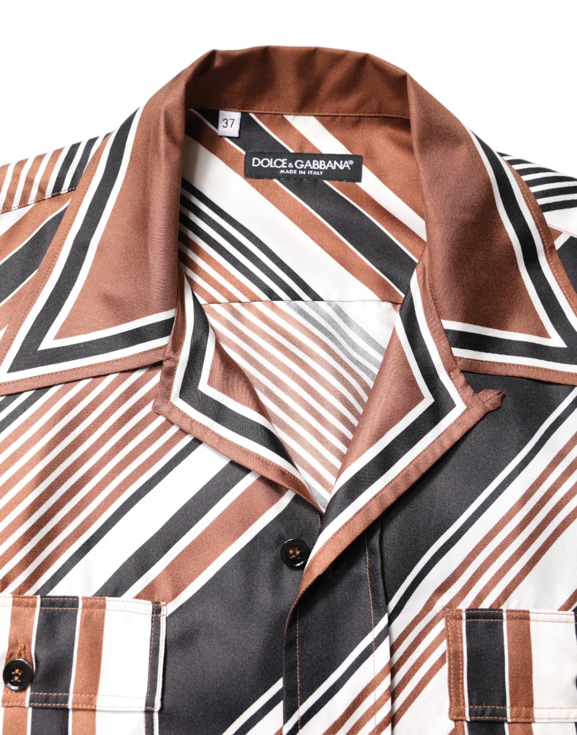 Dolce & Gabbana Multicolor Striped Silk Short Sleeves Shirt