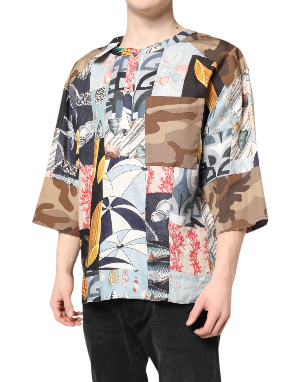 Dolce & Gabbana Multicolor Patchwork Short Sleeves Shirt