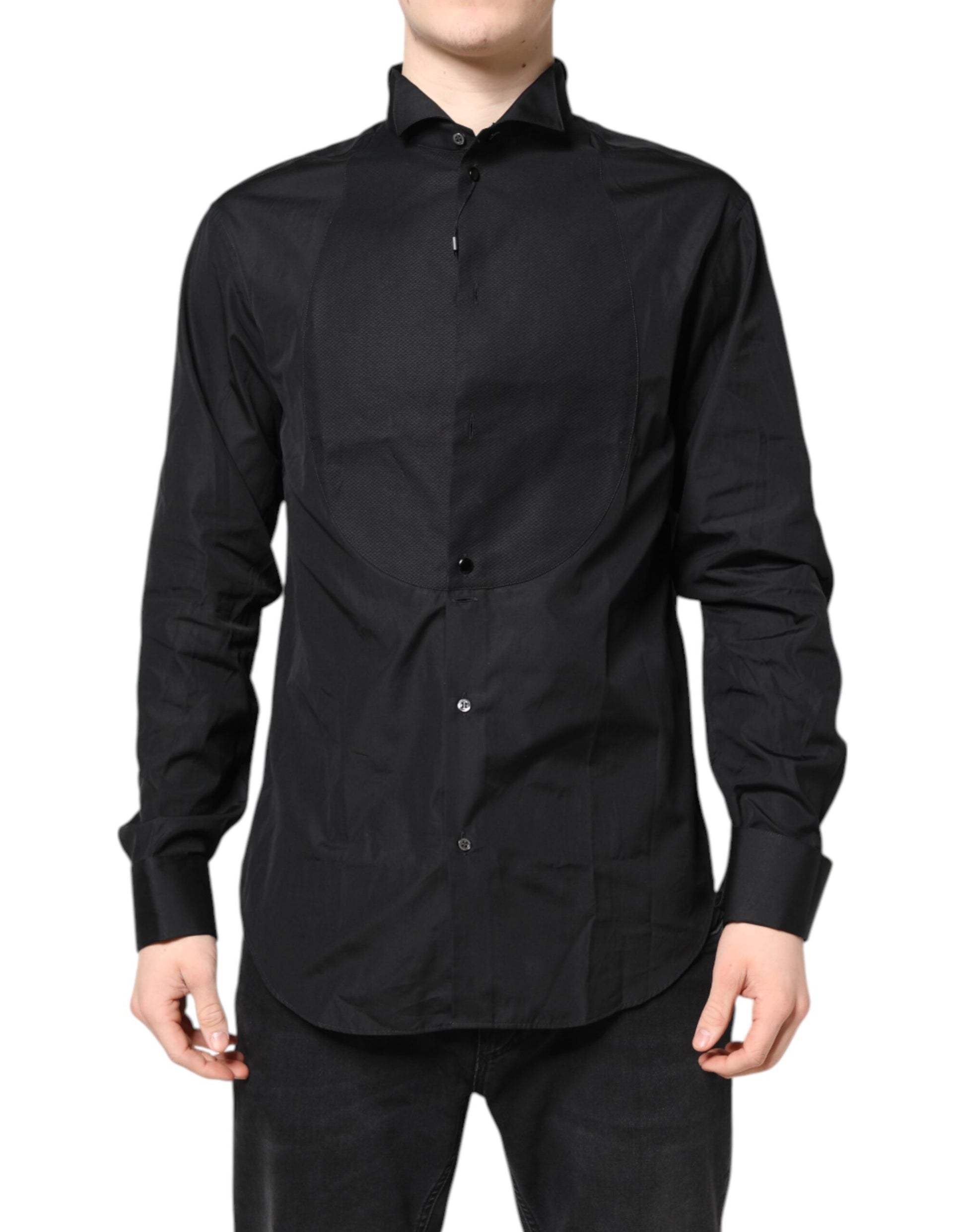 Emporio Armani Black Cotton Long Sleeves Formal Dress Shirt