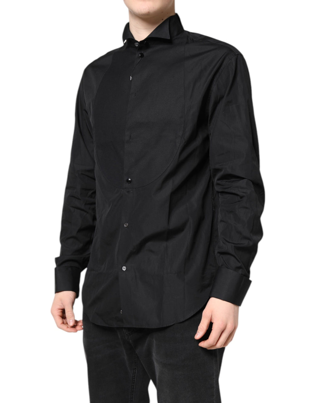 Emporio Armani Black Cotton Long Sleeves Formal Dress Shirt