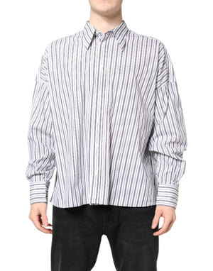 Weiß-schwarz gestreiftes Button-Down-Freizeithemd