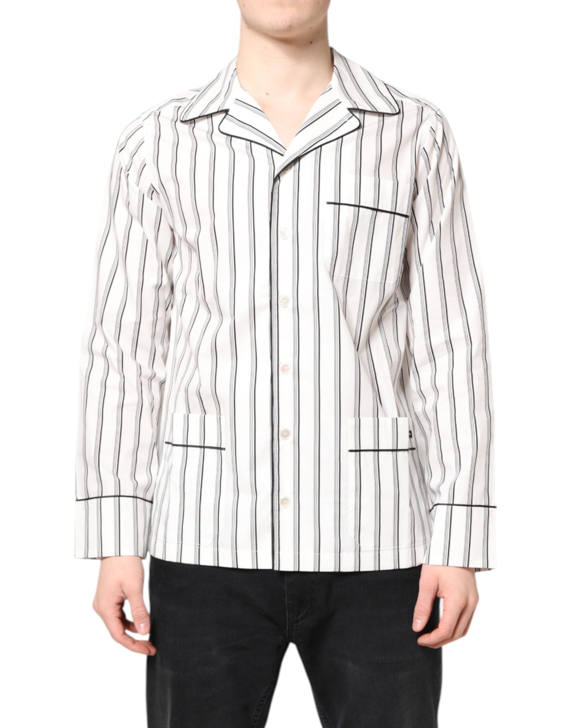 Weißes gestreiftes Lounge-Pyjama-Nachtwäsche-Shirt