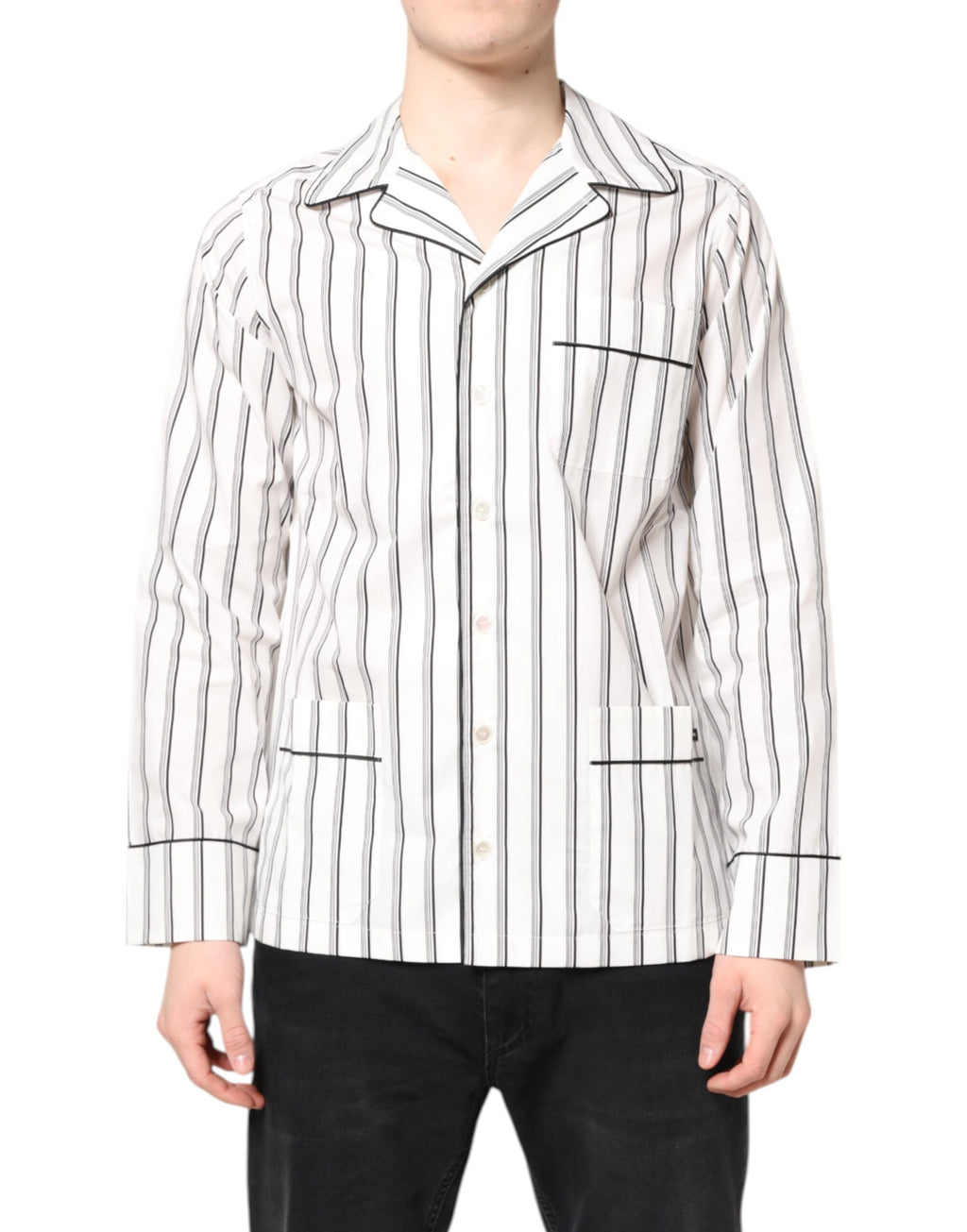 Weißes gestreiftes Lounge-Pyjama-Nachtwäsche-Shirt