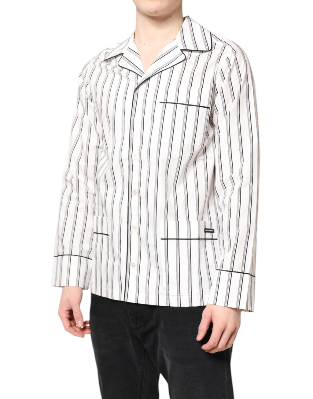 Weißes gestreiftes Lounge-Pyjama-Nachtwäsche-Shirt