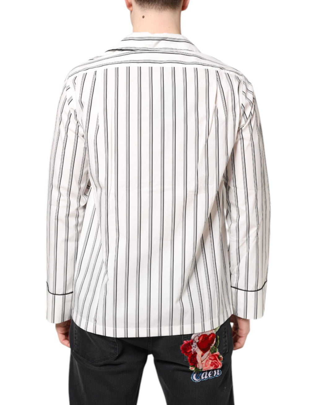 Weißes gestreiftes Lounge-Pyjama-Nachtwäsche-Shirt
