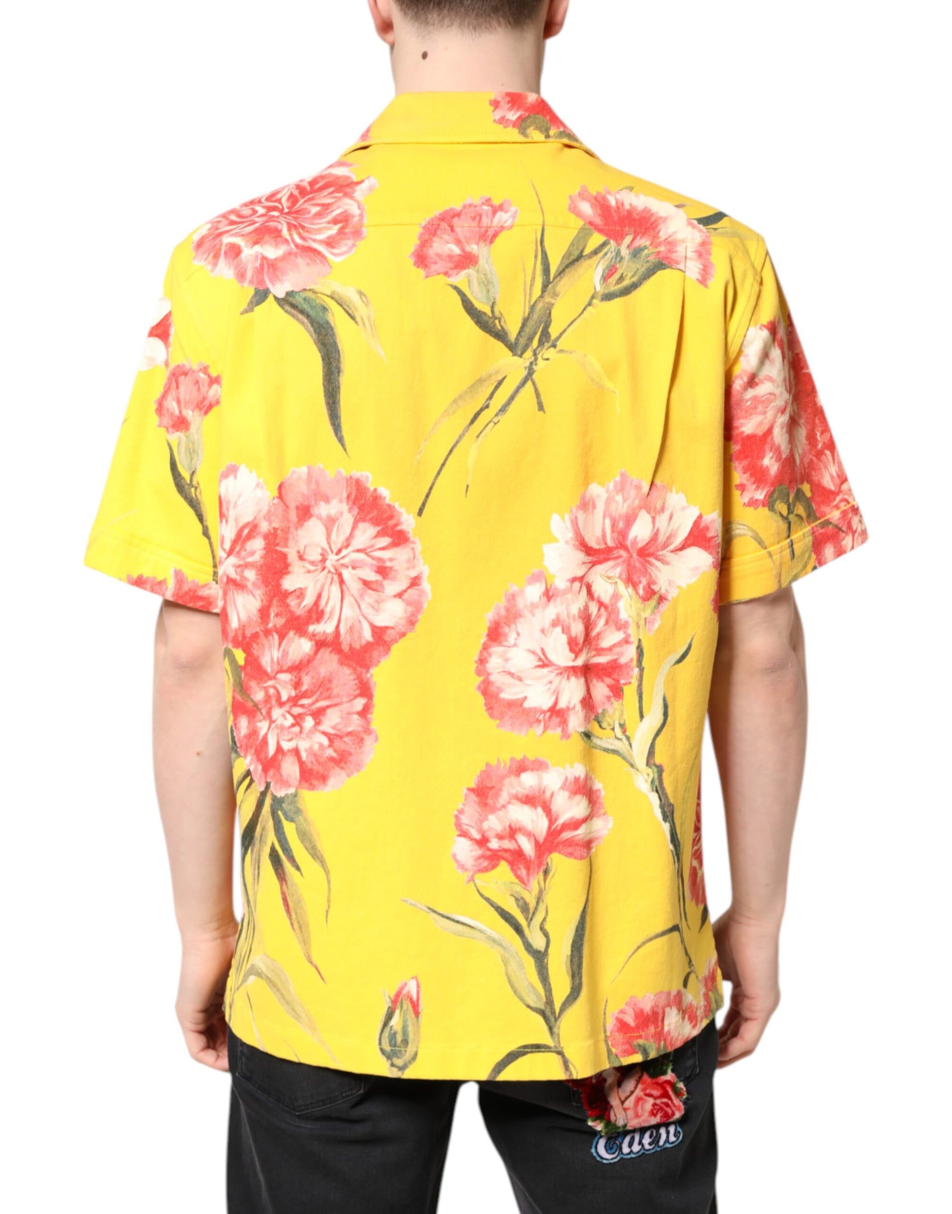 Dolce & Gabbana Yellow Floral Men Button Down Casual Shirt