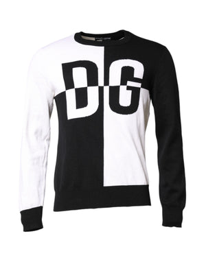 Schwarz-weißer Strickpullover mit Logo-Print