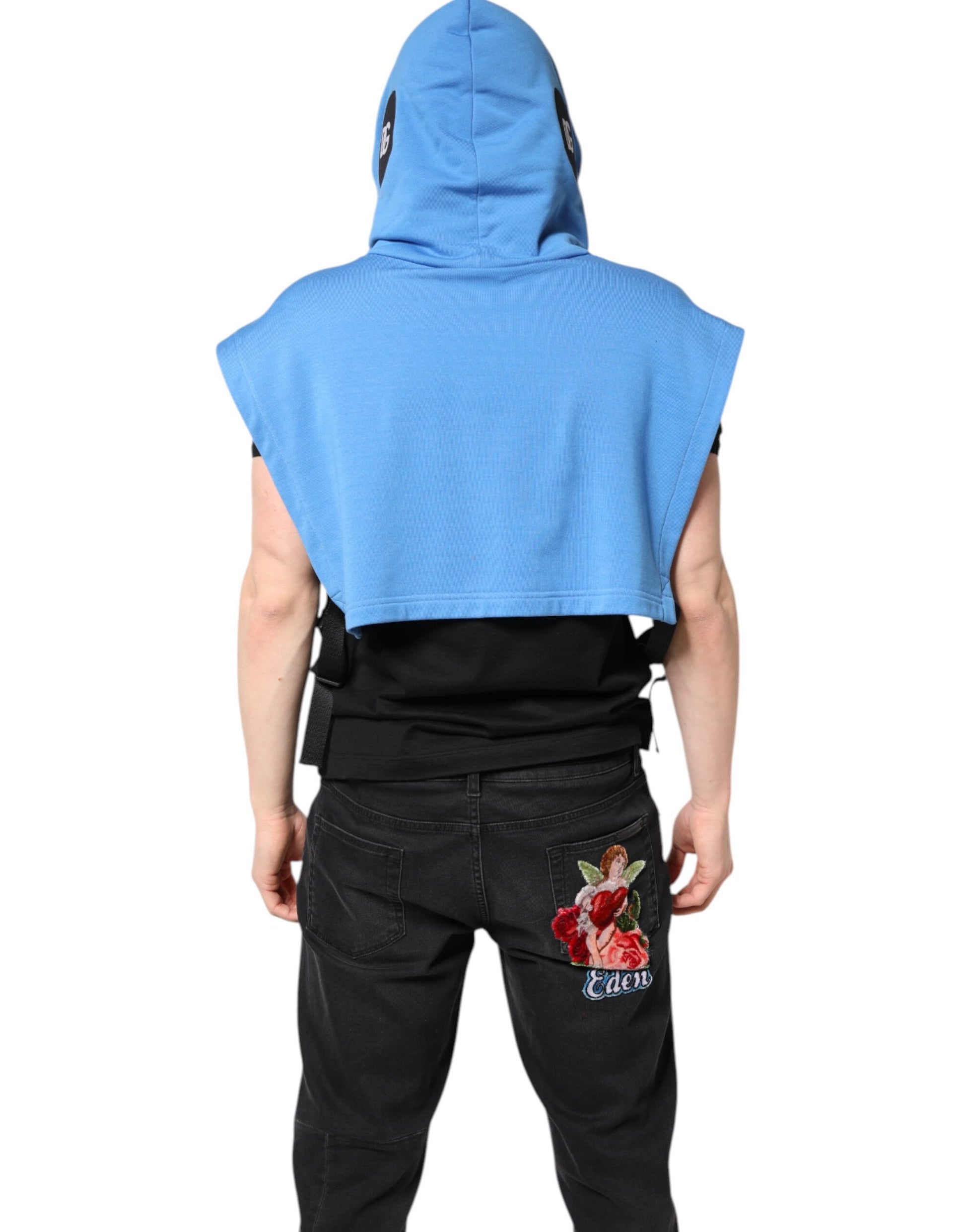 Blauer Baumwoll-Kapuzenpullover für Herren