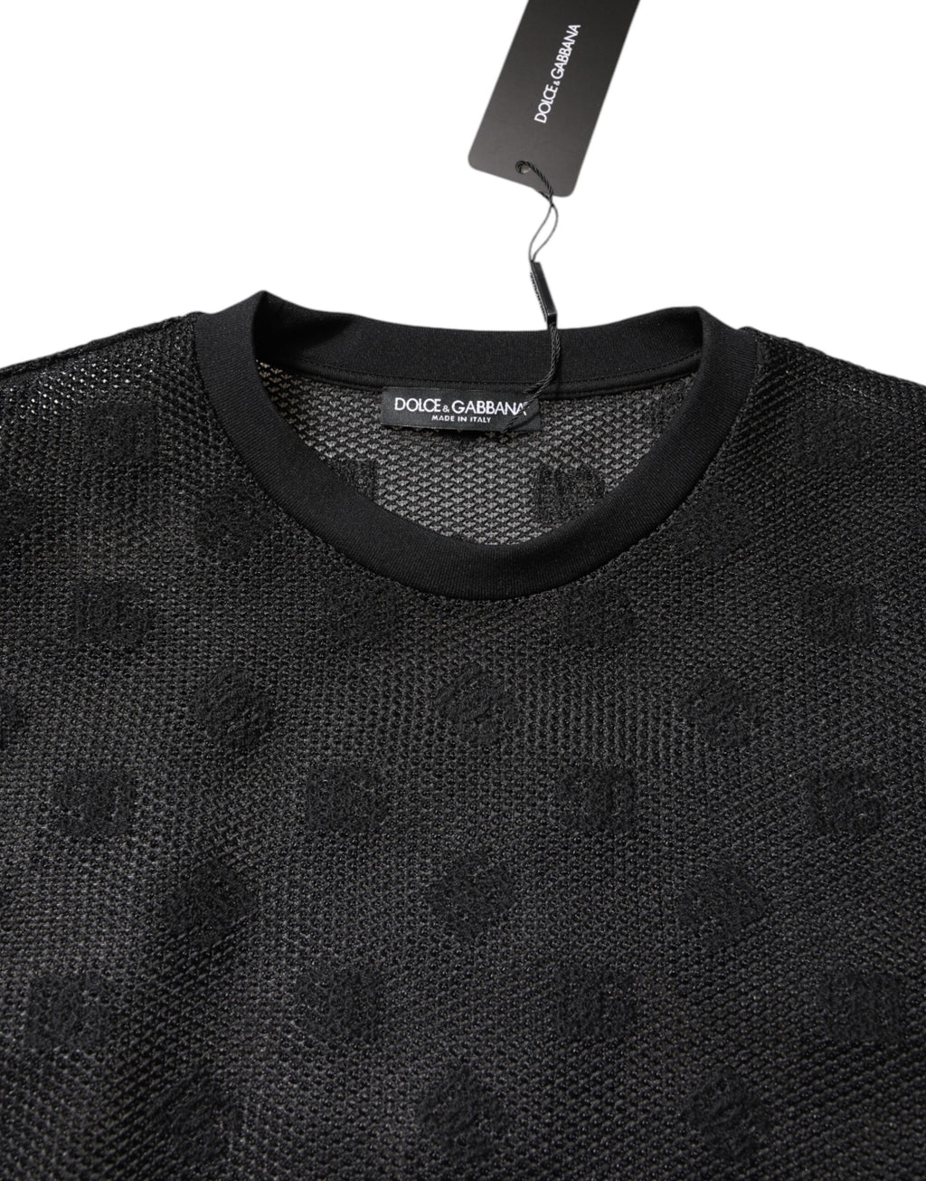 Schwarzes, durchsichtiges T-Shirt mit kurzen Ärmeln und Logo