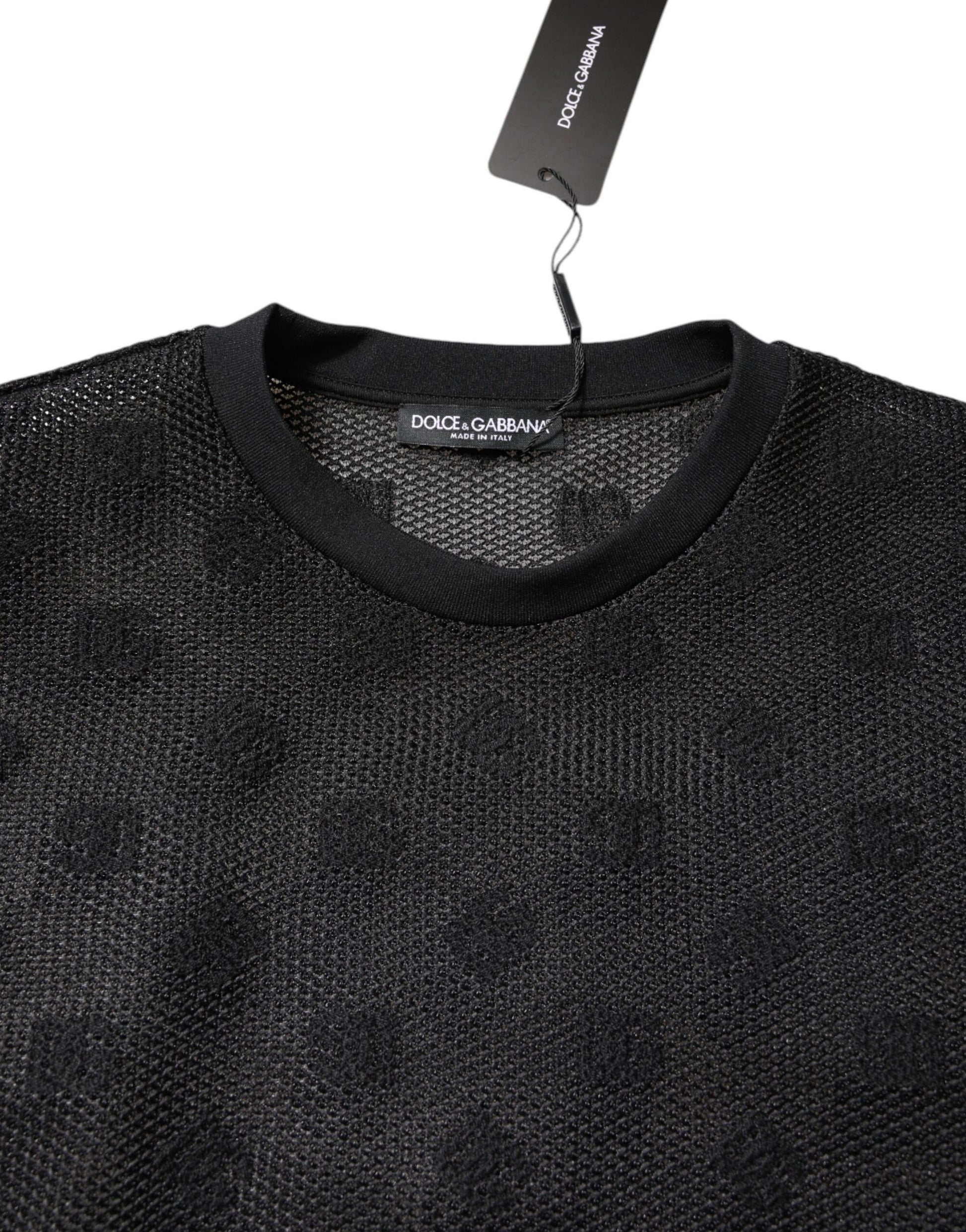 Schwarzes, durchsichtiges T-Shirt mit kurzen Ärmeln und Logo