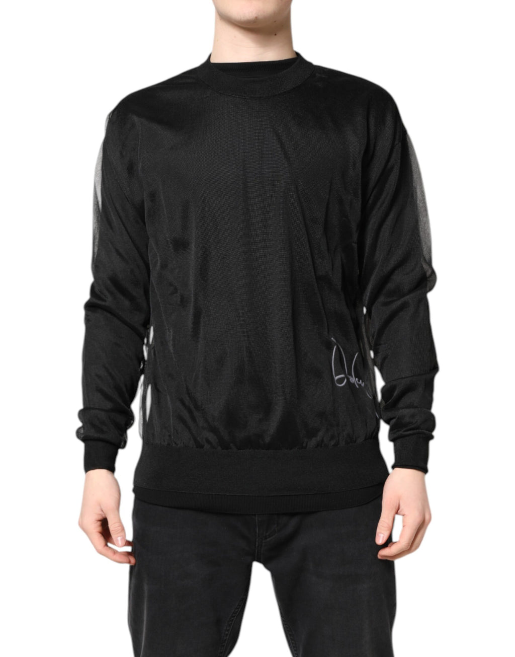 Schwarzer Strickpullover mit Rundhalsausschnitt und Logo