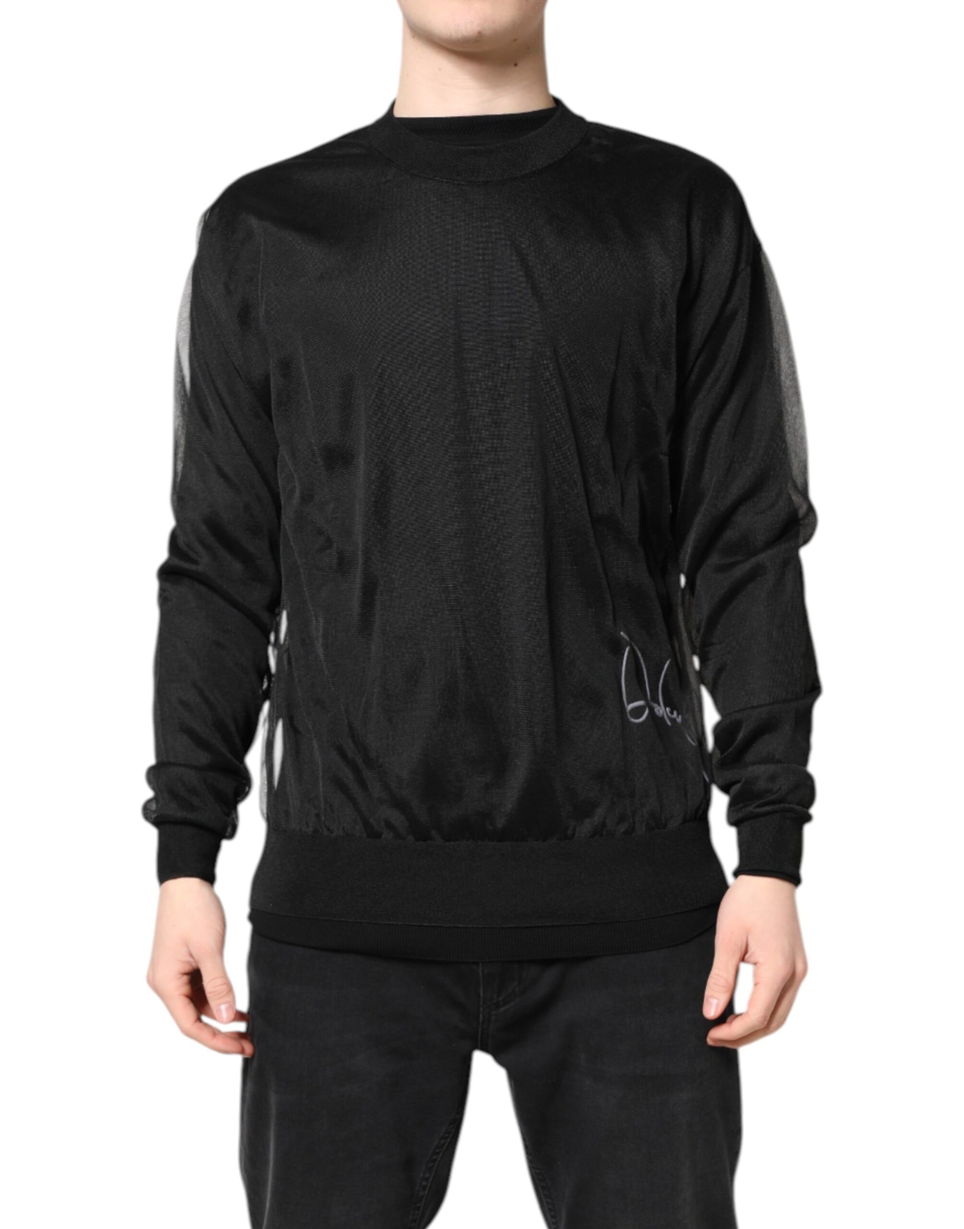 Schwarzer Strickpullover mit Rundhalsausschnitt und Logo