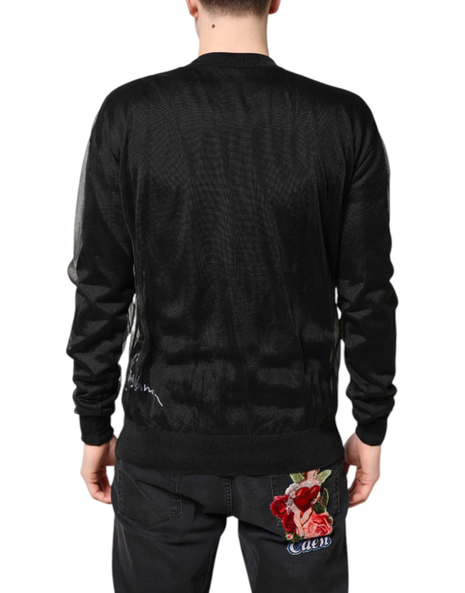 Schwarzer Strickpullover mit Rundhalsausschnitt und Logo