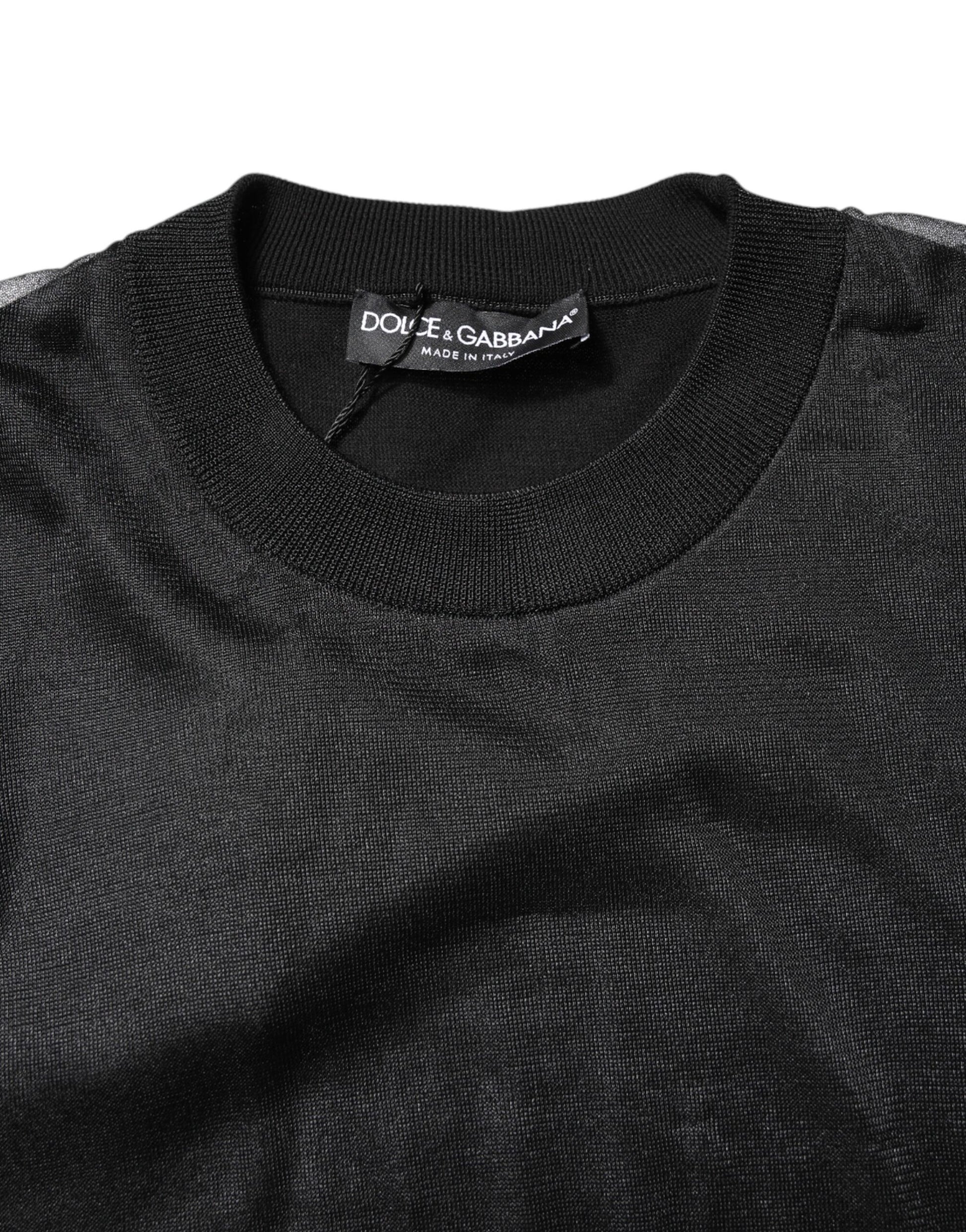 Schwarzer Strickpullover mit Rundhalsausschnitt und Logo