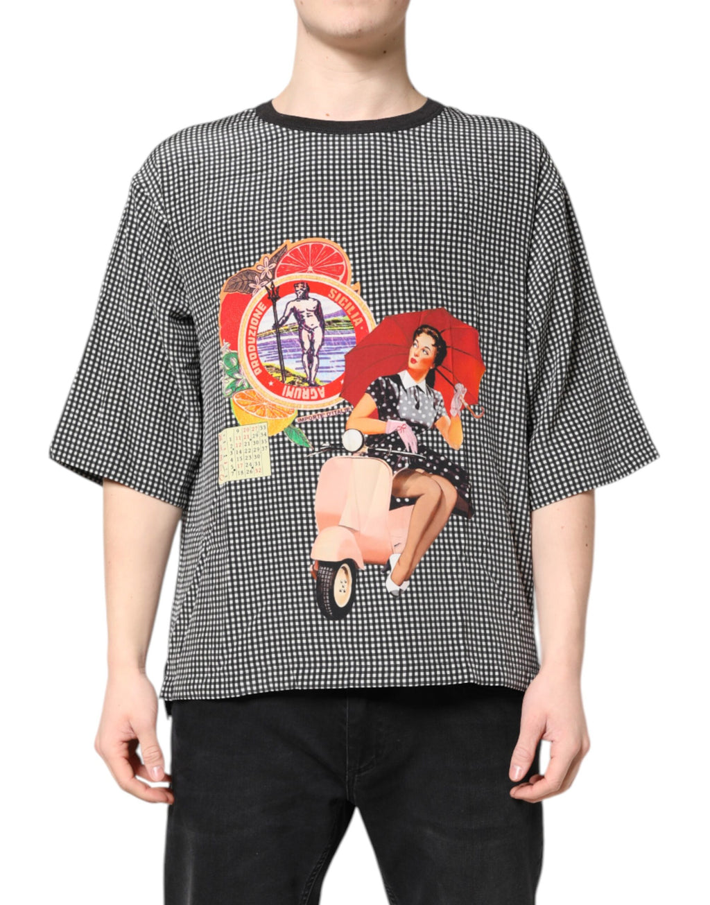 Schwarzes Kurzarm-T-Shirt mit Grafikdruck