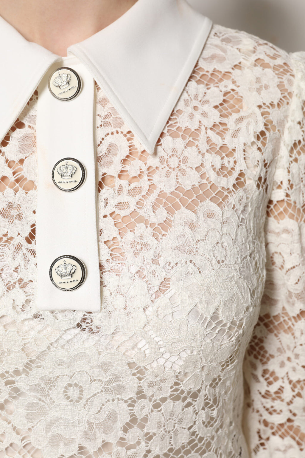 Dolce & Gabbana White Floral Lace Long Sleeves Shift Dress