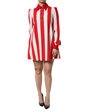Weiß-rot gestreiftes Minikleid mit langen Ärmeln