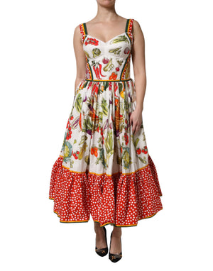 Weißes ärmelloses A-Linien-Kleid mit Gemüse
