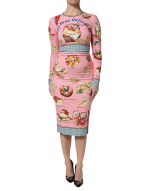 Rosafarbenes, figurbetontes Midikleid mit Gebäck-Print