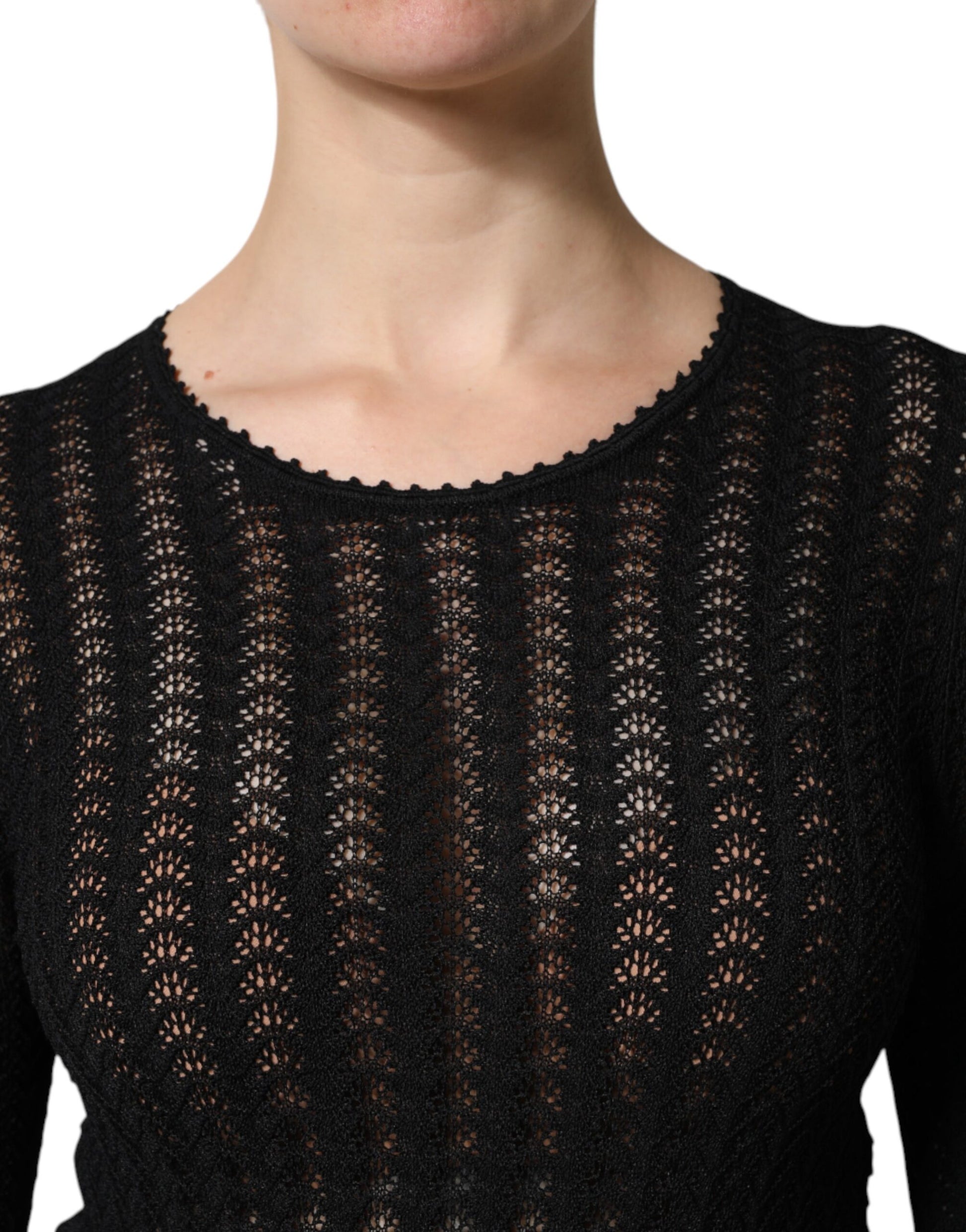 Schwarzes, langärmliges A-Linien-Midikleid aus Kaschmir