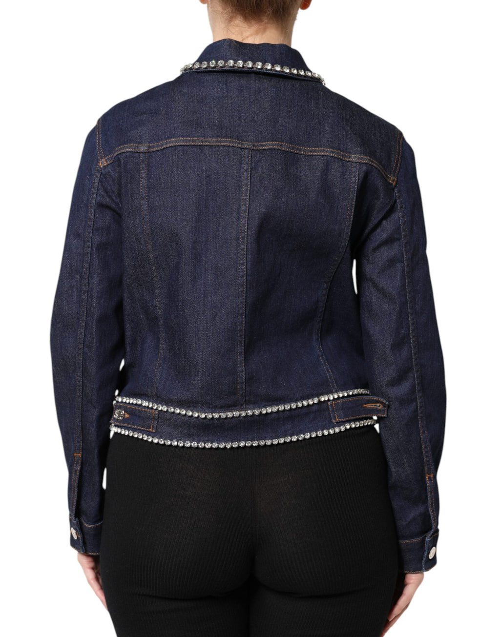 Blaue Denim-Baumwolljacke mit Kristallverzierung