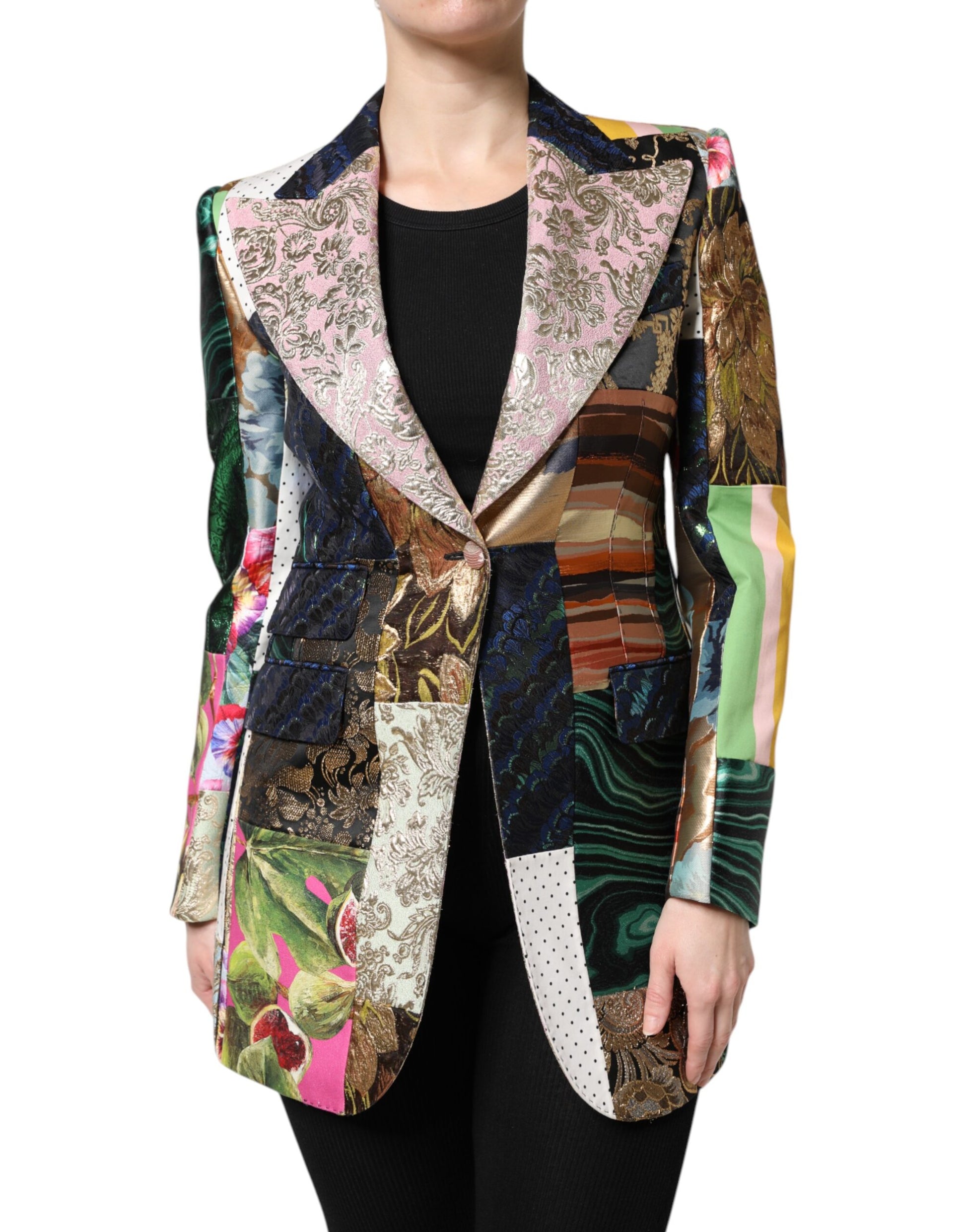 Mehrfarbige Jacquardjacke mit floralem Patchwork