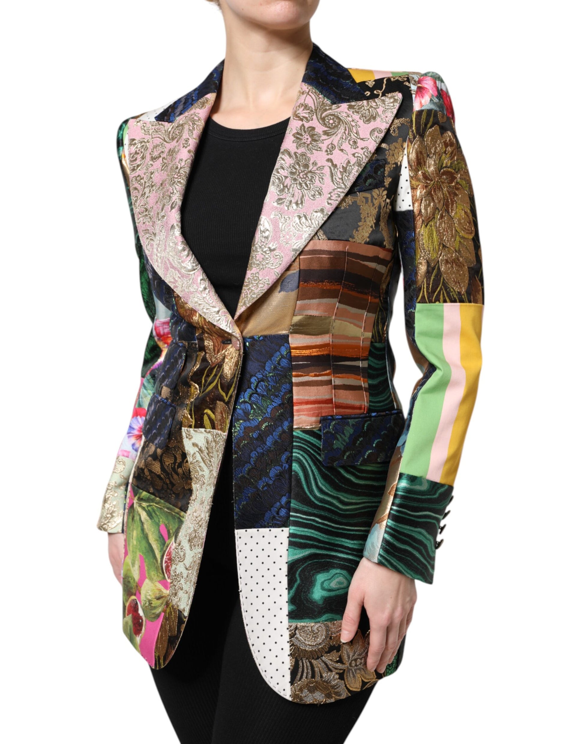 Mehrfarbige Jacquardjacke mit floralem Patchwork