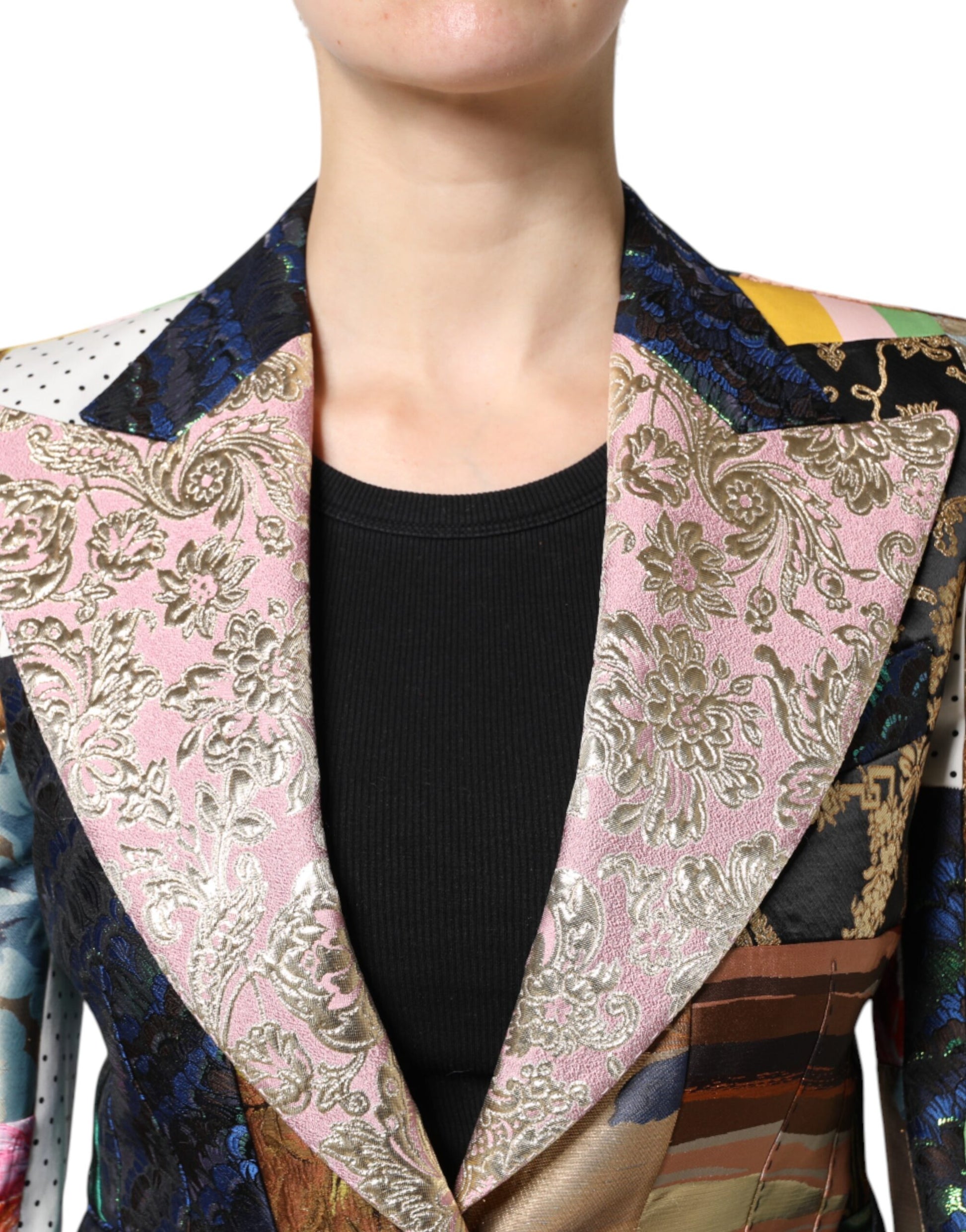Mehrfarbige Jacquardjacke mit floralem Patchwork