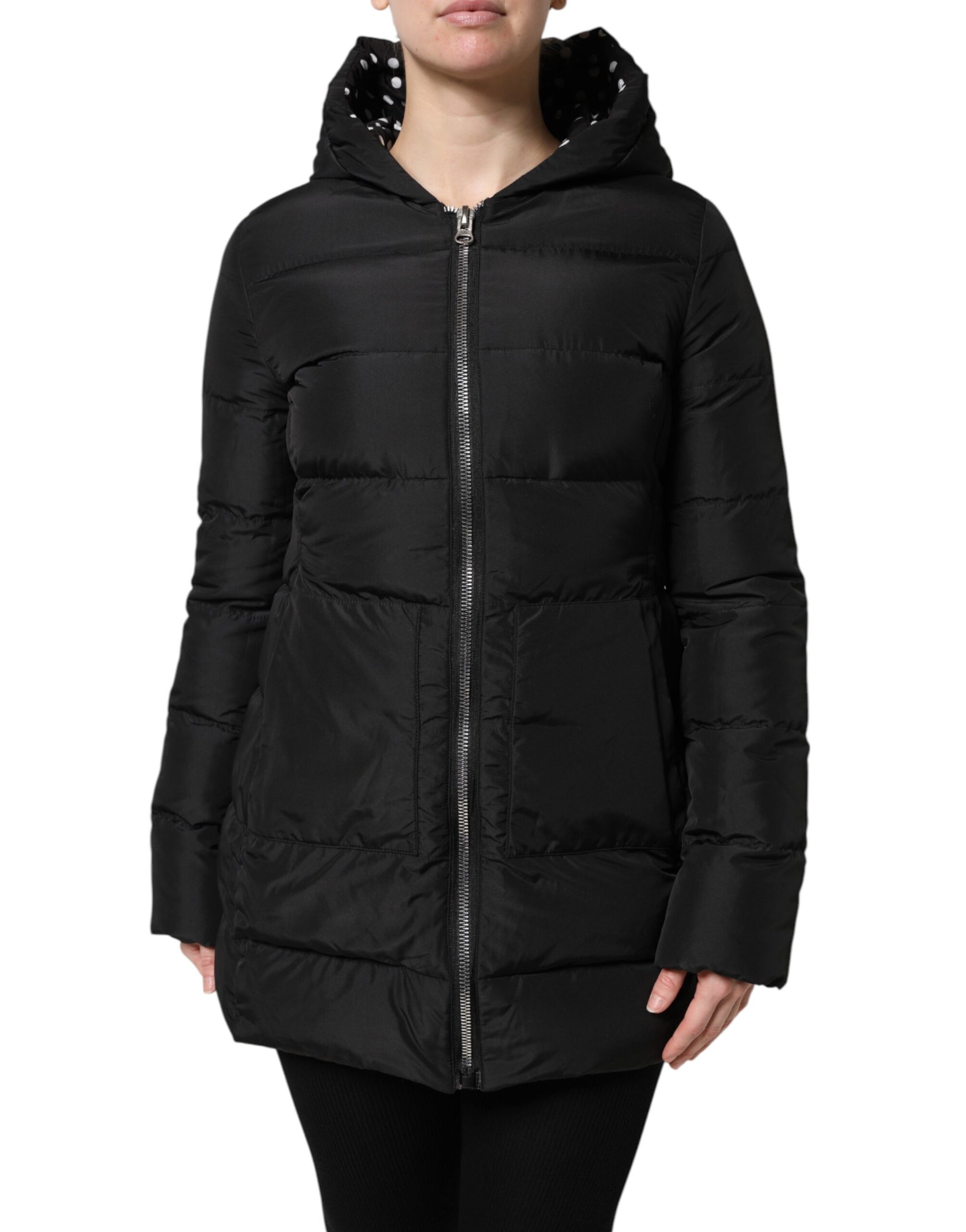 Dolce & Gabbana Black Puffer Hooded Zip Reversible Jacket